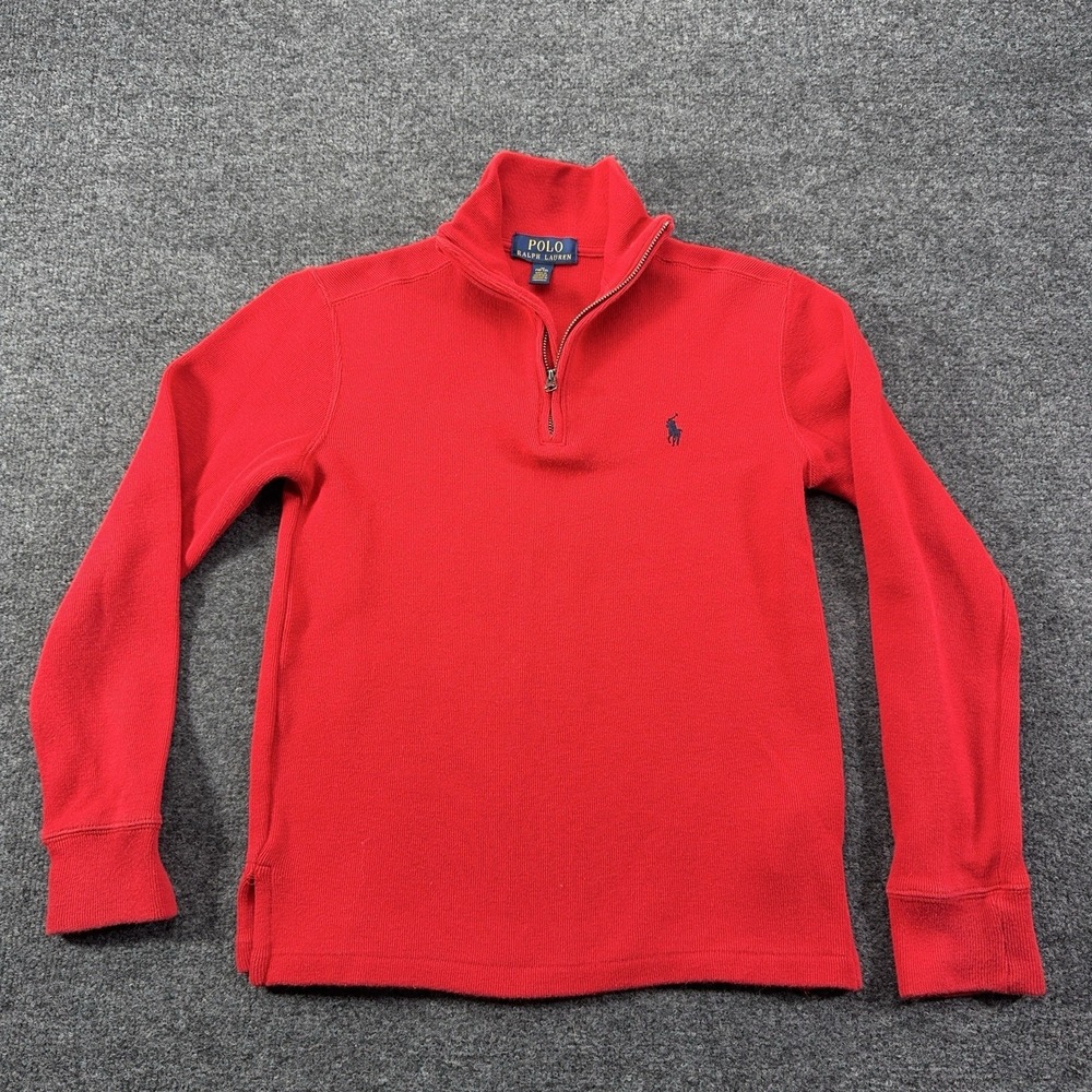Polo Ralph Lauren Sweatshirt Kids Medium 10-12 Red 1/4 Zip Pullover EUC